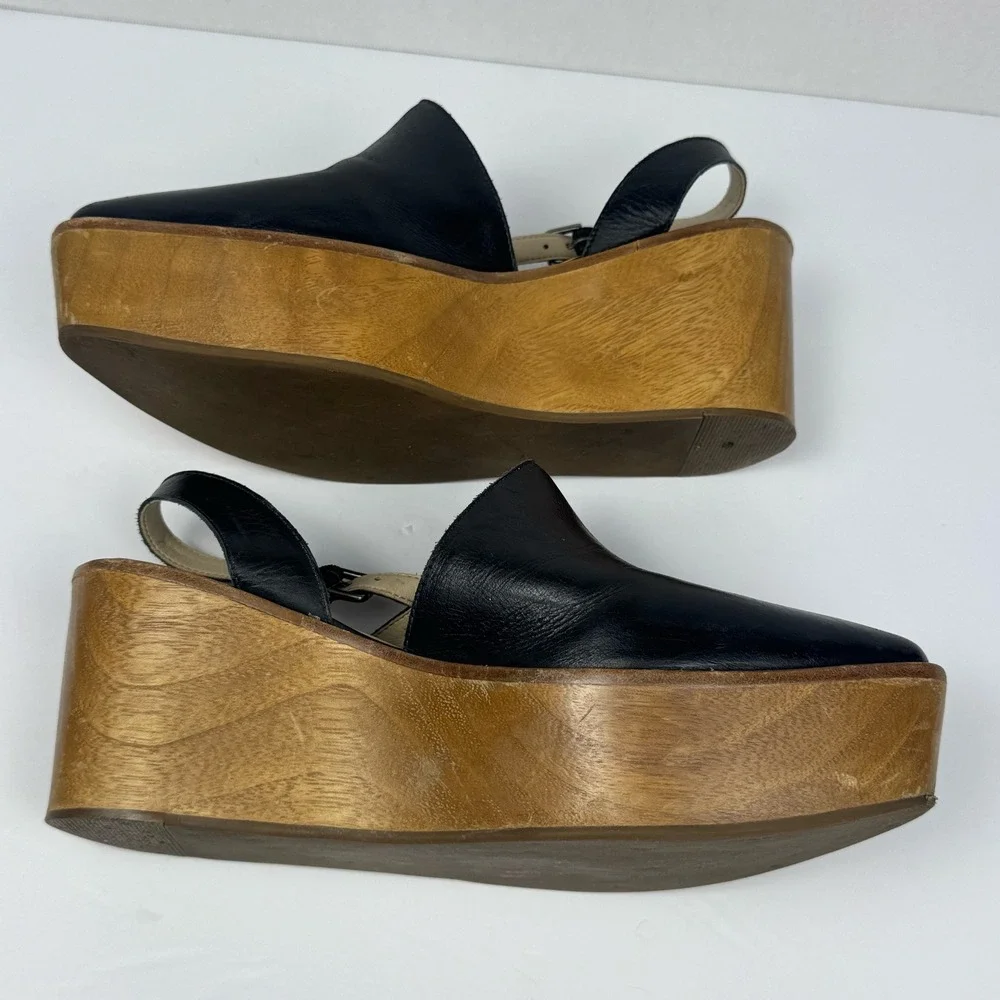 Matisse Eyals Slingback Platform Wedge Mule Sandal Womens 8 Black Leather